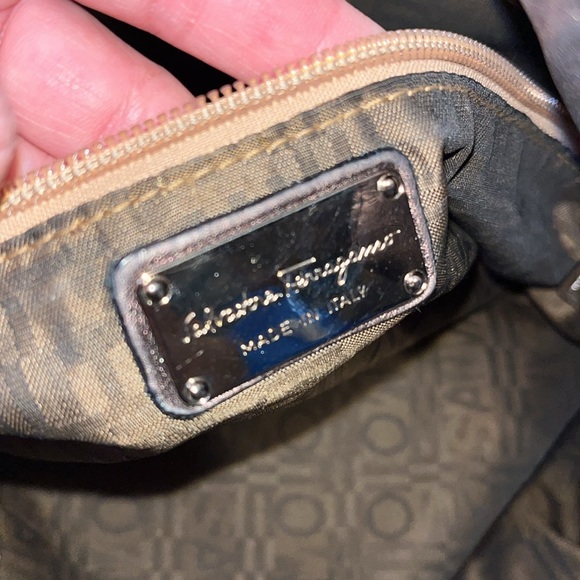 Salvatore Ferragamo Perforated Logo Metallic Bronze Ganchini Leather Tote Bag - Picture 12 of 17